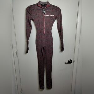 Shane Justin (Size XS) Red & Black Stretch Pattern Zip Front Jumpsuit (NEW-NWT)